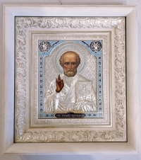 Ікона "Миколай Чудотворець" сріблення, біла рама